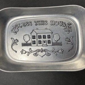 Wilton Armetale Bless This House Serving Tray Cast Metal Holidays